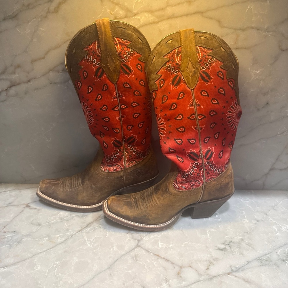 Ariat Red and Brown Heeled Boots